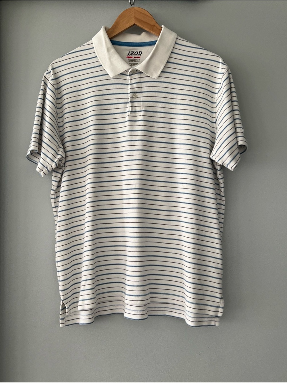 IZOD PerformX Basix Sun Control UPF 15 White Blue Striped SS Polo Shirt Men’s XL